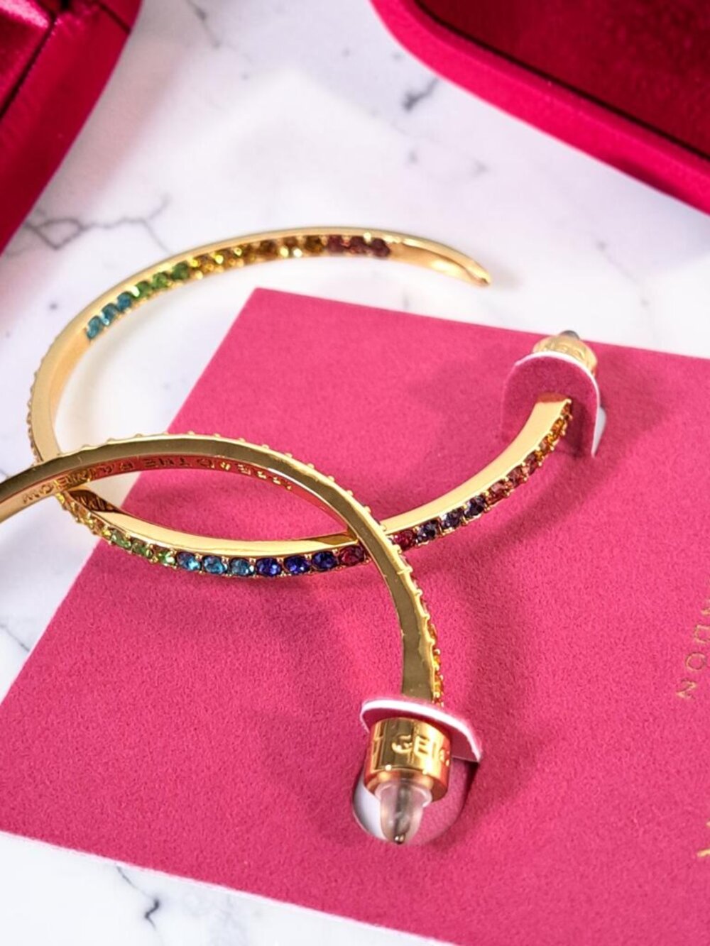 Kurt Geiger London Rainbow Pave Gold-Toned Hoop Earrings NWT - Picture 4 of 10